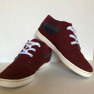 Keep maroon plaid mid top lace up sneakers shoes